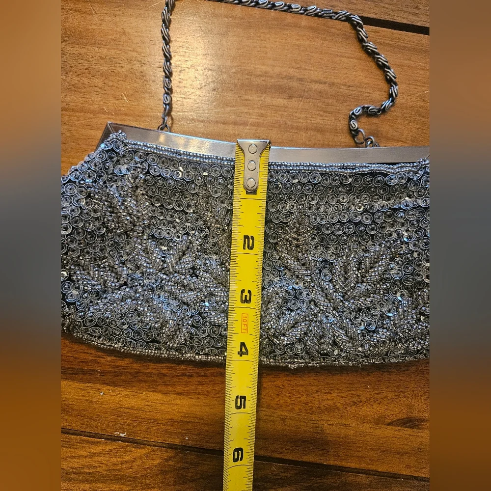 Kate Landry Silver Beaded Evening Bag with Chain Strap - Picture 6 of 9